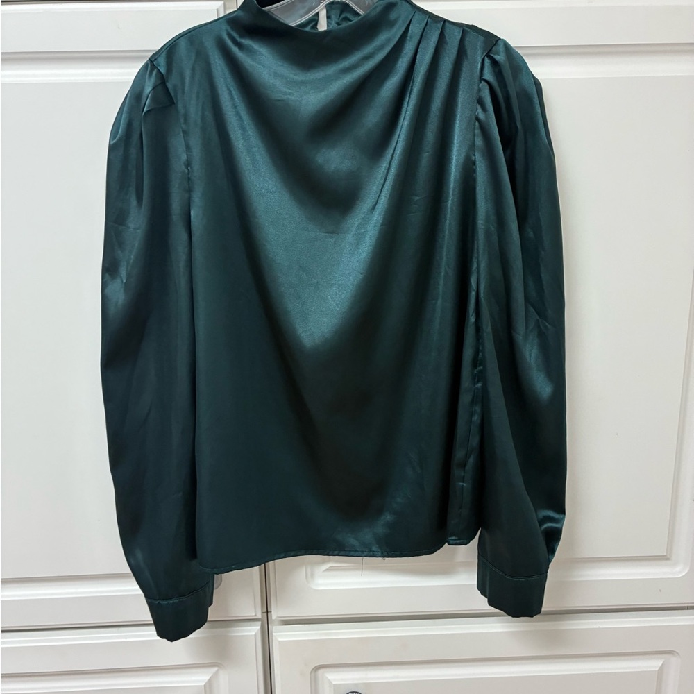 SHEIN Dark Green Satin Blouse - Picture 1 of 3